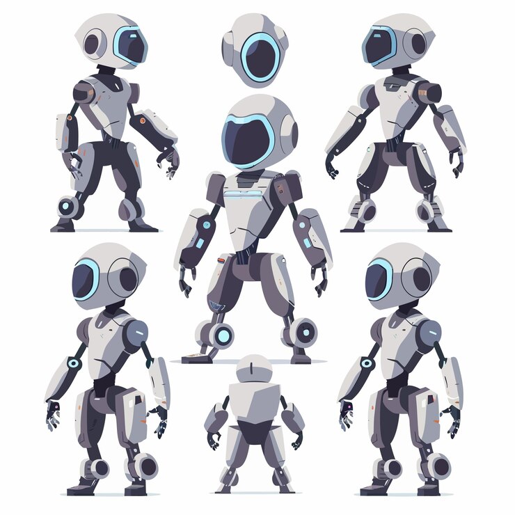 Vector una serie de robots con diferentes caracteres, incluido uno que dice robot