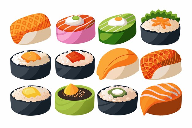 una serie de rollos de sushi que incluyen sushi y sushi