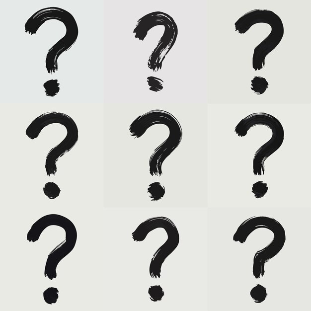 una serie de signos de interrogación negros se muestran en un fondo blanco