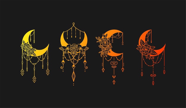 Una serie de símbolos para la luna y la palabra cosmo