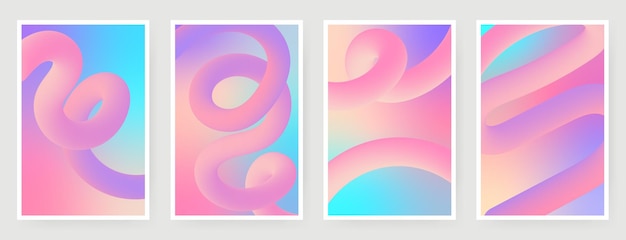 una serie de tres marcos cuadrados con un remolino rosa y azul en el medio