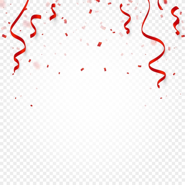 Serpentina de confeti rojo o cintas que caen sobre fondo transparente blanco ilustración vectorial Fiesta festival fiesta diseño decoración cartel elemento