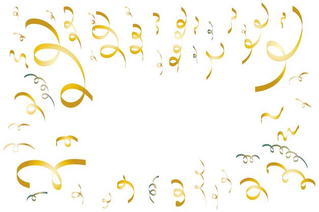 Serpentina de oro y confeti aislado sobre fondo transparente