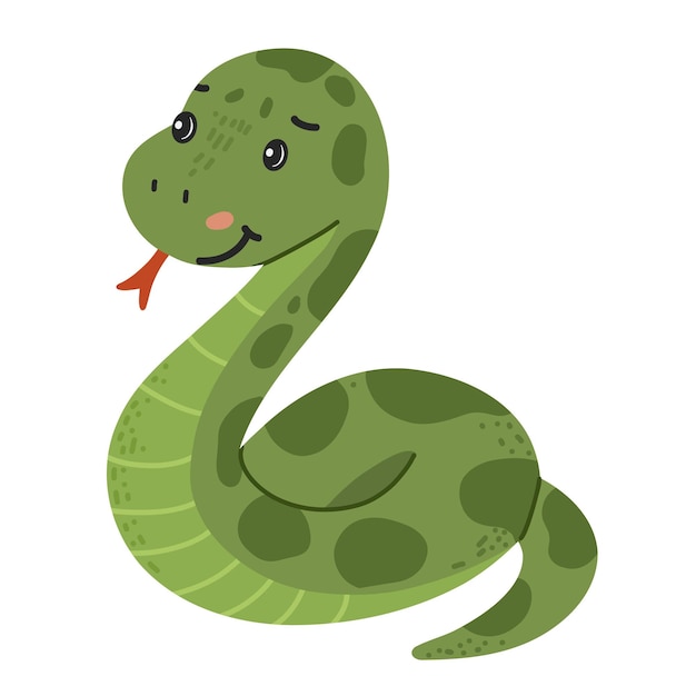 Serpiente animal salvaje con cuerpo de patrón verde en estilo de dibujos animados adecuado para materiales para niños y selva