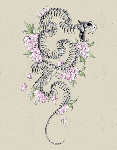 serpiente calavera peonía tatuaje japón