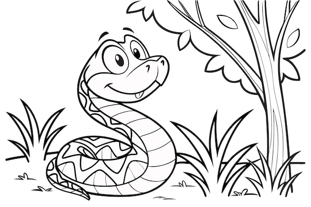 Una serpiente de cascabel, un poco de hierba y un libro de colorear árboles.