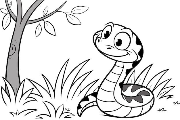 Una serpiente de cascabel, un poco de hierba y un libro de colorear árboles.