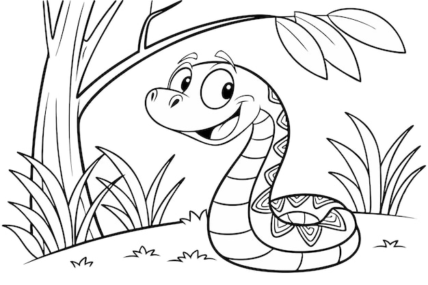 Una serpiente de cascabel, un poco de hierba y un libro de colorear árboles.