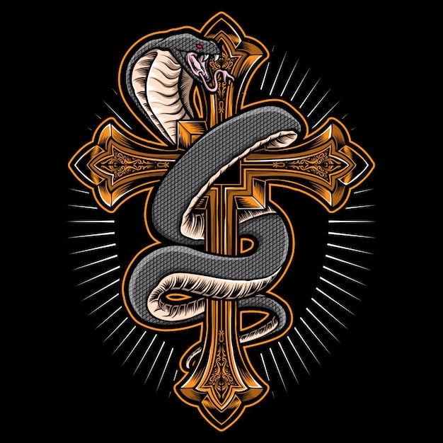 Serpiente cobra con cruz de oro