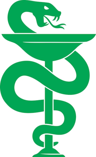 Vector serpiente y un cuenco de símbolo médico de hygieia emblema para el icono de la farmacia de la drogería
