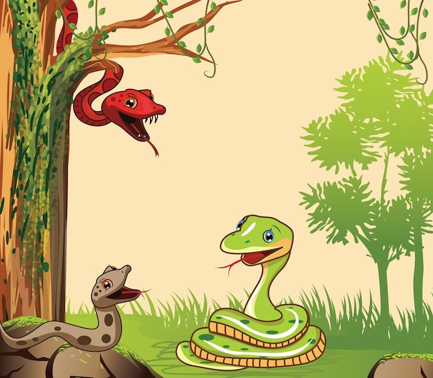 Serpiente de dibujos animados en el bosque