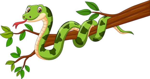 Serpiente de dibujos animados en una rama de árbol