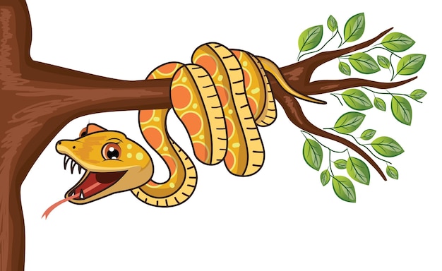 Vector serpiente de dibujos animados en rama