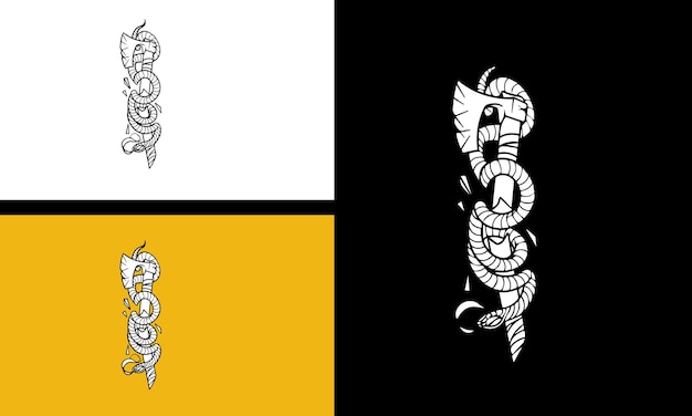 Serpiente con diseño de arte de línea vectorial de hacha