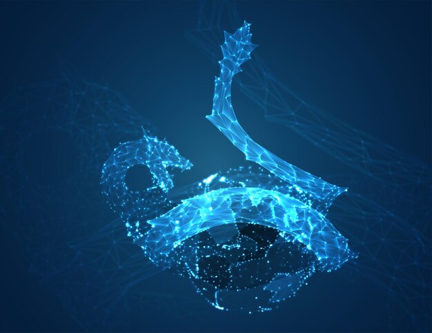Serpiente dragón larga vectorial sobre un fondo azul oscuro profundo al estilo de polígonos triangulares y cristales brillantes