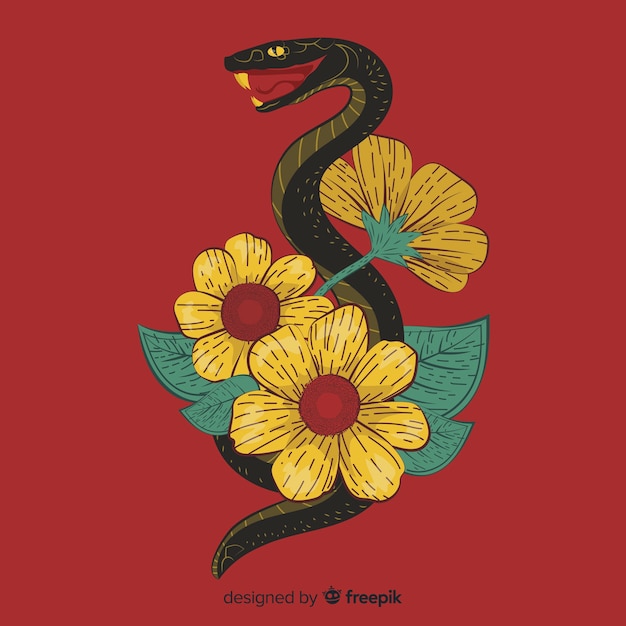 Serpiente con flores en 2d