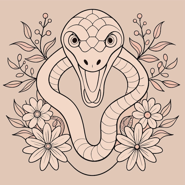 Vector una serpiente con flores y una serpiente en ella