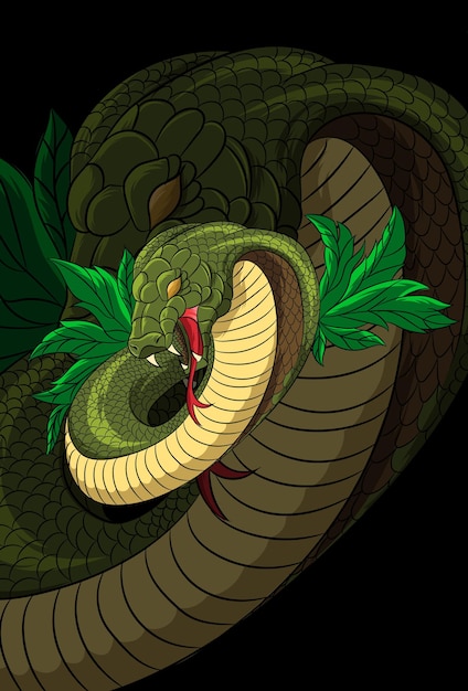 Serpiente con ilustración de vector de hoja