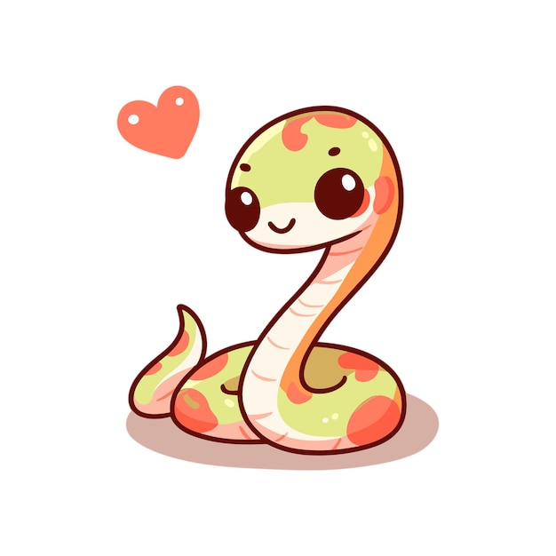 Serpiente linda en ilustración vectorial de estilo de dibujos animados sobre fondo blanco