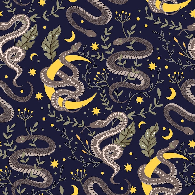 Serpiente luna patrón vectorial sin costuras