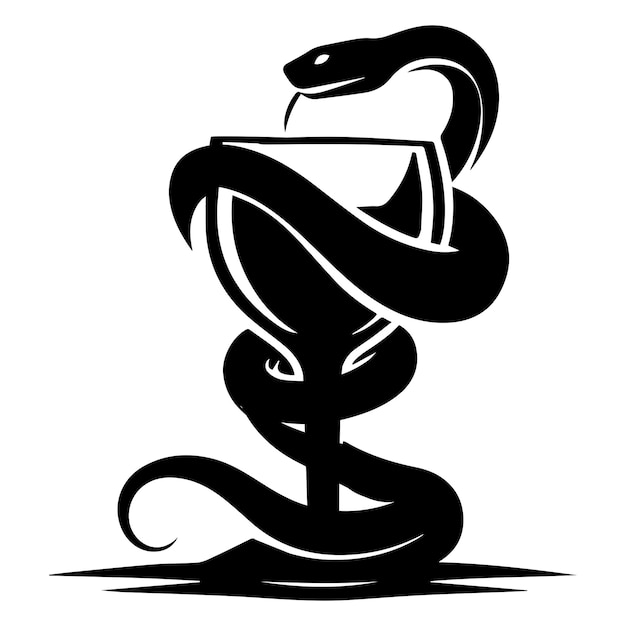 una serpiente en un vaso de vino Ilustración vectorial en blanco y negro