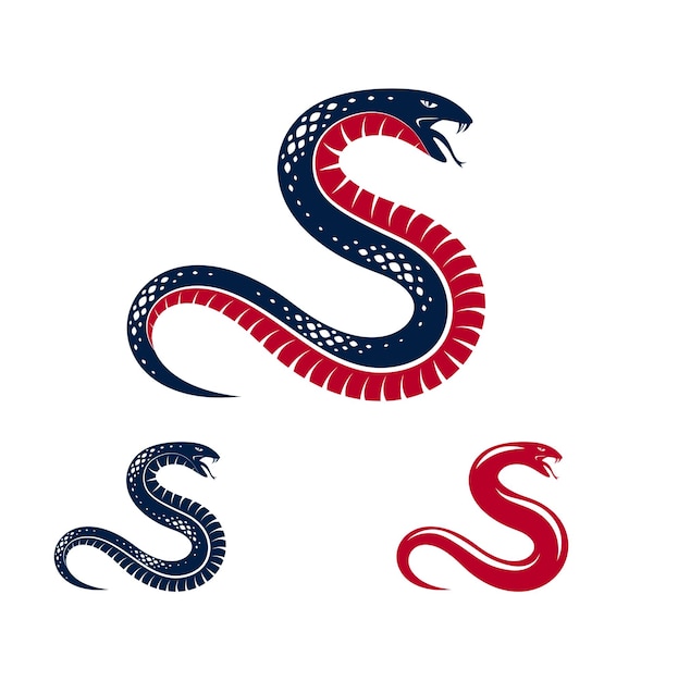 Serpiente vector logo emblema o tatuaje, veneno mortal serpiente peligrosa, veneno depredador agresivo reptil animal estilo vintage ilustración.