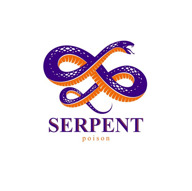 Serpiente vector logo emblema o tatuaje, veneno mortal serpiente peligrosa, veneno depredador agresivo reptil animal estilo vintage ilustración.