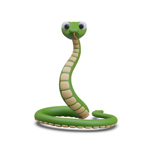 Vector serpiente verde con vientre texturizado reptil venenoso 3d con lengua bifurcada