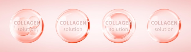 Vector serum de colágeno rosado o burbuja de esencia ácido hialurónico y vitaminas hidratantes serum para el cuidado de la piel