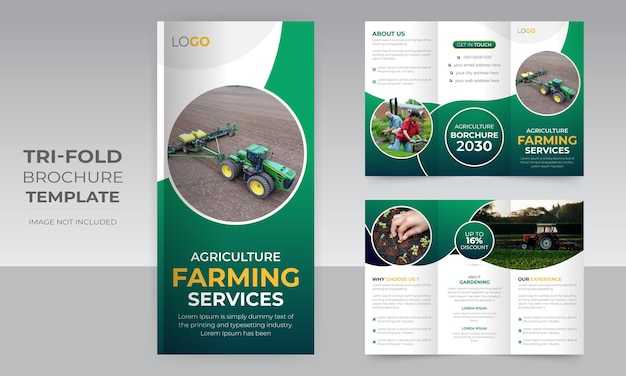 Vector servicio agrícola de césped y jardinería diseño de tríptico de 6 páginas para negocios de plantas de vivero
