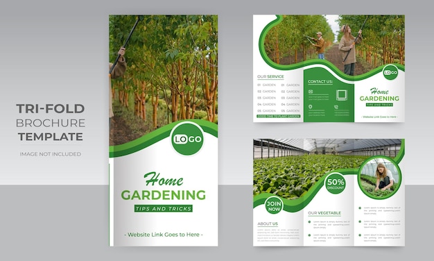 Servicio agrícola de césped y jardinería diseño de tríptico de 6 páginas para negocios de plantas de vivero