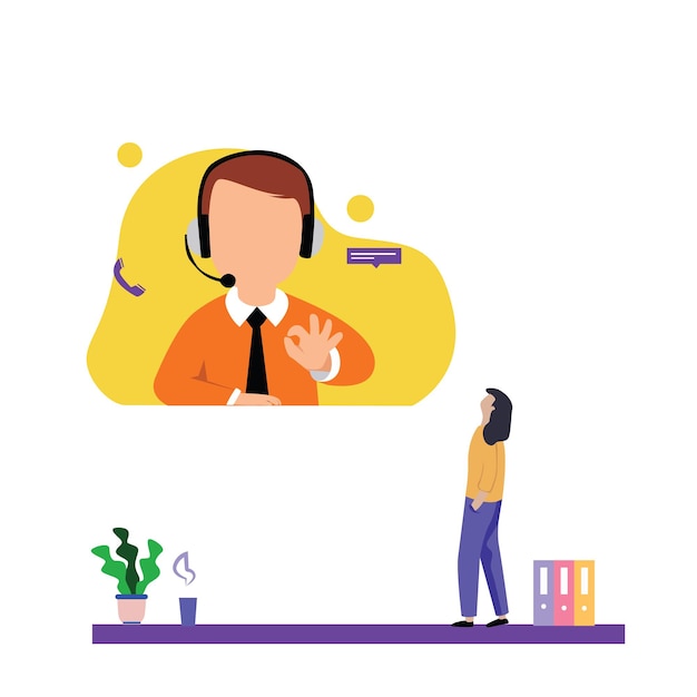 Servicio al cliente, centro de llamadas para compras en línea y concepto de negocio Ilustración de diseño de plantillas vectoriales