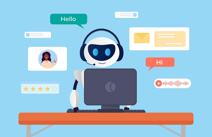 Vector servicio al cliente con chatbot de ia e ilustración de automatización