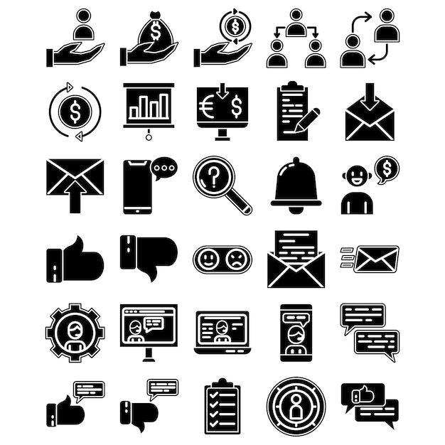 Servicio al cliente Icon Pack en estilo glifo