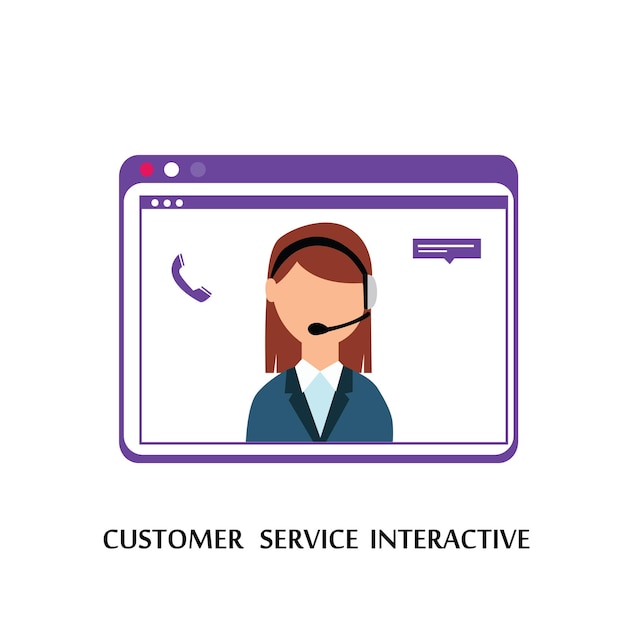 Servicio al cliente interactivo, centro de llamadas para compras en línea y concepto de negocio Ilustración de diseño de plantillas vectoriales