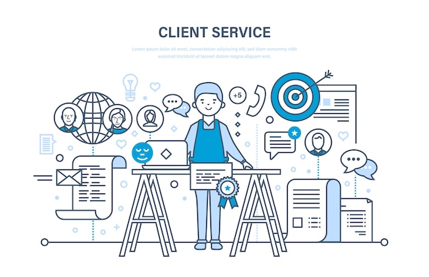 Servicio al cliente resolución de problemas comunicación y soporte técnico de comunicación diseño de línea delgada