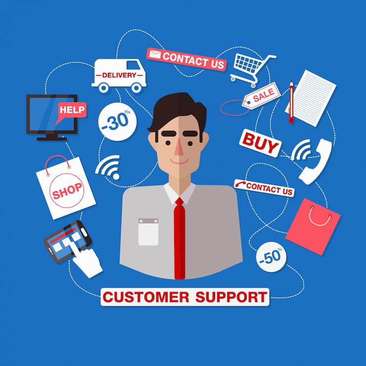 Vector servicio al cliente. servicio en línea. atención al cliente. centro de llamadas de soporte. asistente de hombre. ayuda.