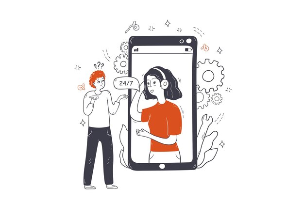 Servicio al cliente, soporte en línea, ilustración del concepto de comunicación