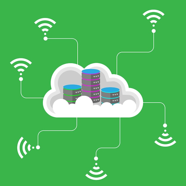 Vector servicio de almacenamiento de servidor en la nube y símbolo inalámbrico de soporte