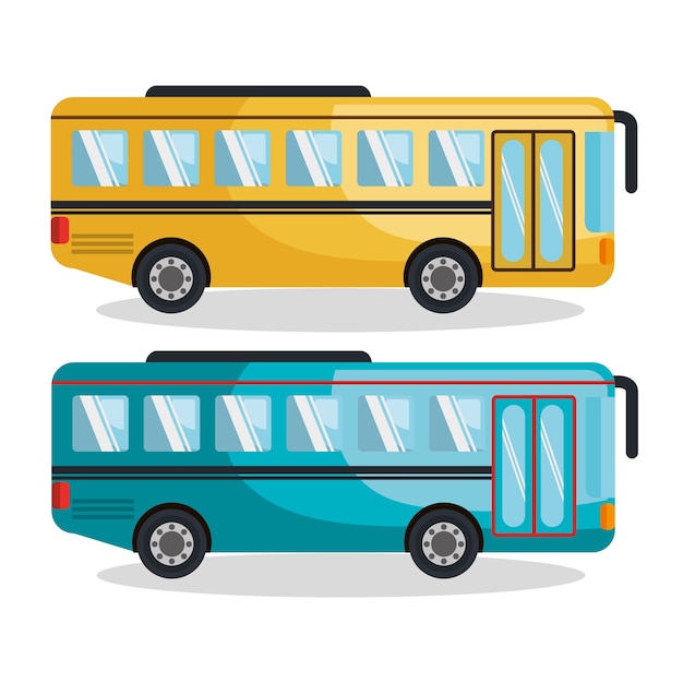 El servicio de autobús establece iconos aislados ilustración vectorial diseño