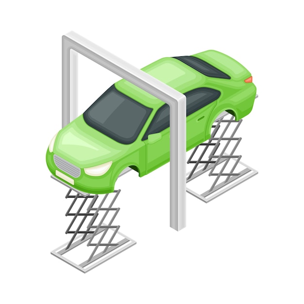 Servicio de automóviles o vehículos de motor con procedimiento de operación y mantenimiento Ilustración vectorial isométrica