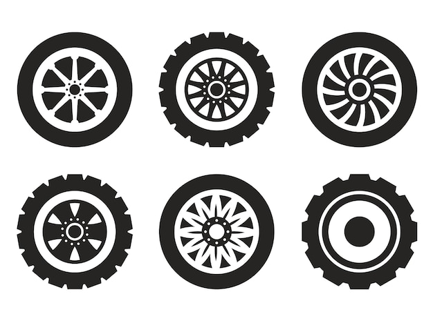 Servicio de automóviles de ruedas aislados en fondo blanco conjunto ilustración de elementos de diseño gráfico