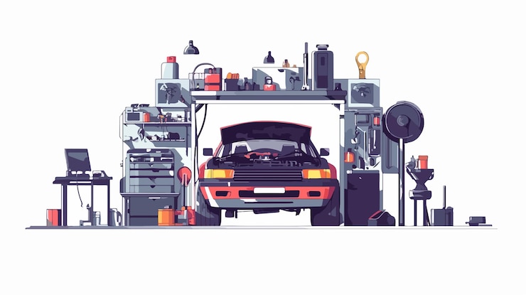Vector servicio de automóviles de tecnología de amplio ángulo para uso en reparaciones mecánicas