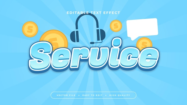 Servicio azul blanco y amarillo estilo de fuente de efecto de texto editable en 3D