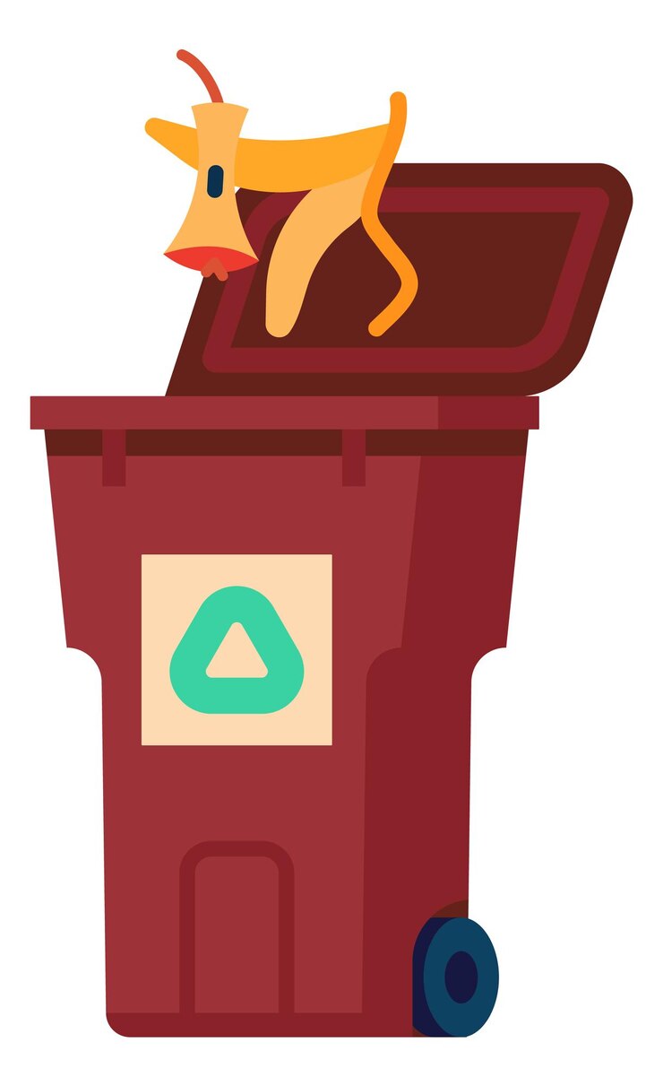 Vector servicio de basura clasificación de basura reciclaje de residuos contenedor de basura para la contaminación orgánica rechaza recolectar conservación del medio ambiente residuos biológicos arrojar cáscara de plátano en el contenedor vector eco