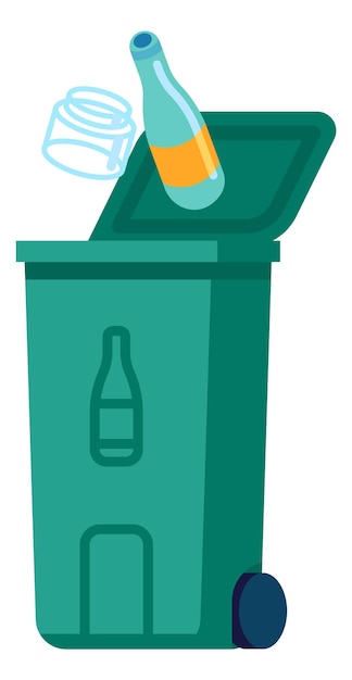 Servicio de basura Selección de basura Reciclaje de residuos Caixón de basura para contaminación de vidrio Botellas reciclables Rechazo de recolección Conservación del medio ambiente Contenedor verde Contenedor ecológico vectorial