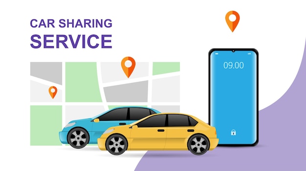 Servicio de car sharing con mapa de teléfono