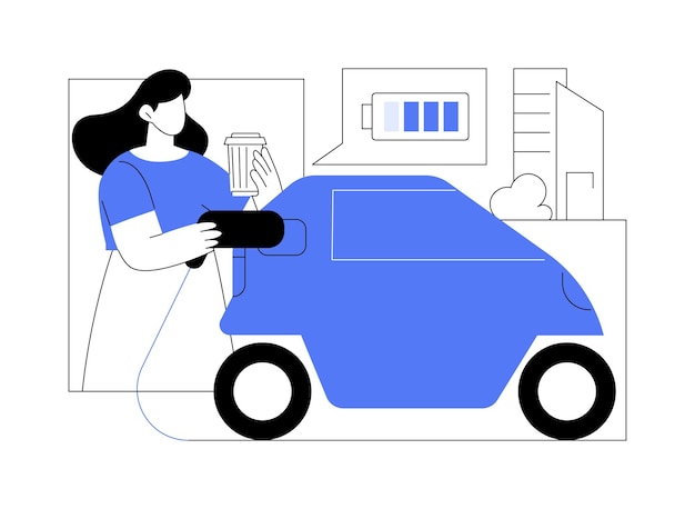 Servicio de carga de automóviles aislado ilustraciones vectoriales de dibujos animados chicas cargan automóviles eléctricos estilo de vida urbano