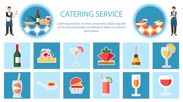 Servicio de catering página web plana Vector plantilla