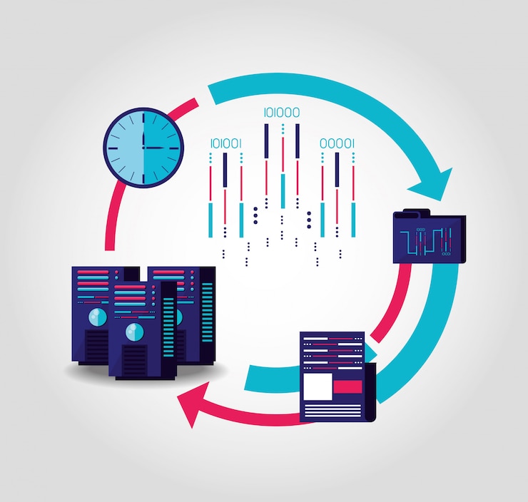 Vector servicio de centro de datos con iconos de conjunto